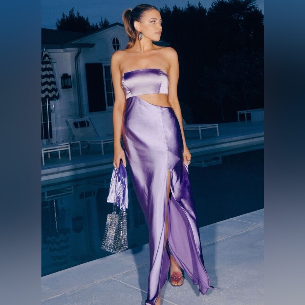 Purple Cut Out Satin Maxi Dress
